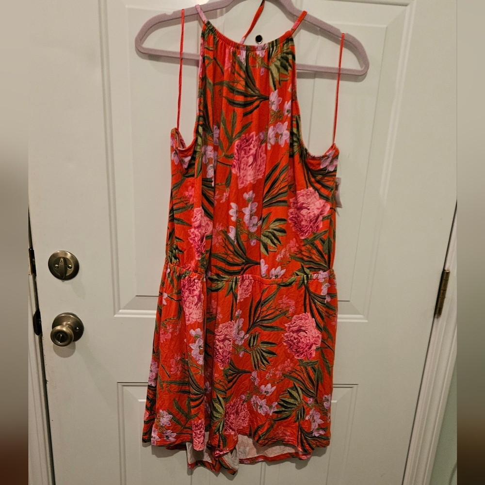 Old Navy Orange/Red Floral Sleeveless Romper